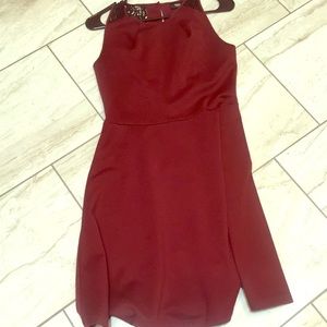 Maroon and black lace A-line dress